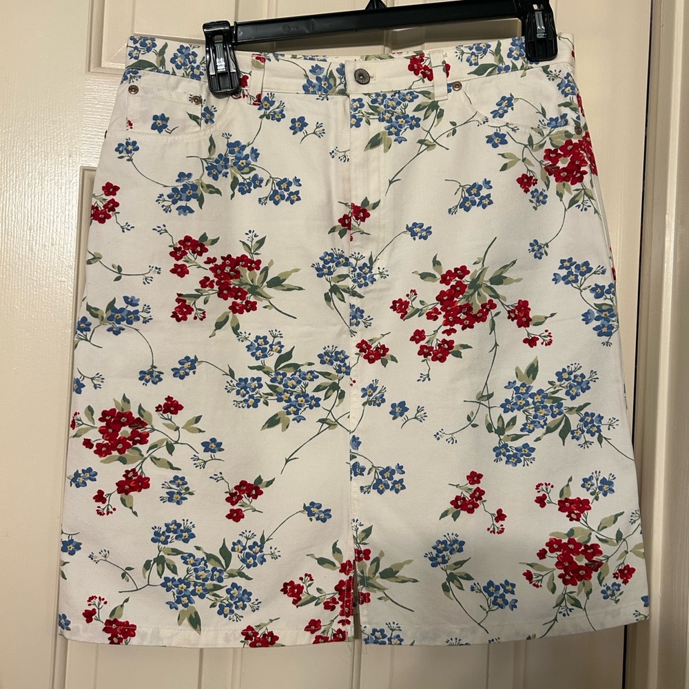 Eddie Bauer Floral Skirt - White, Red, Blue